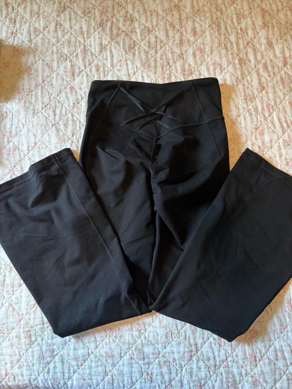 Fabletics High-Waist Black Yoga Pants with Crisscross Back Detail